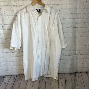 Vintage 90s BudaBean Men’s Beige Linen Short Sleeve Button up Shirt size 2xl